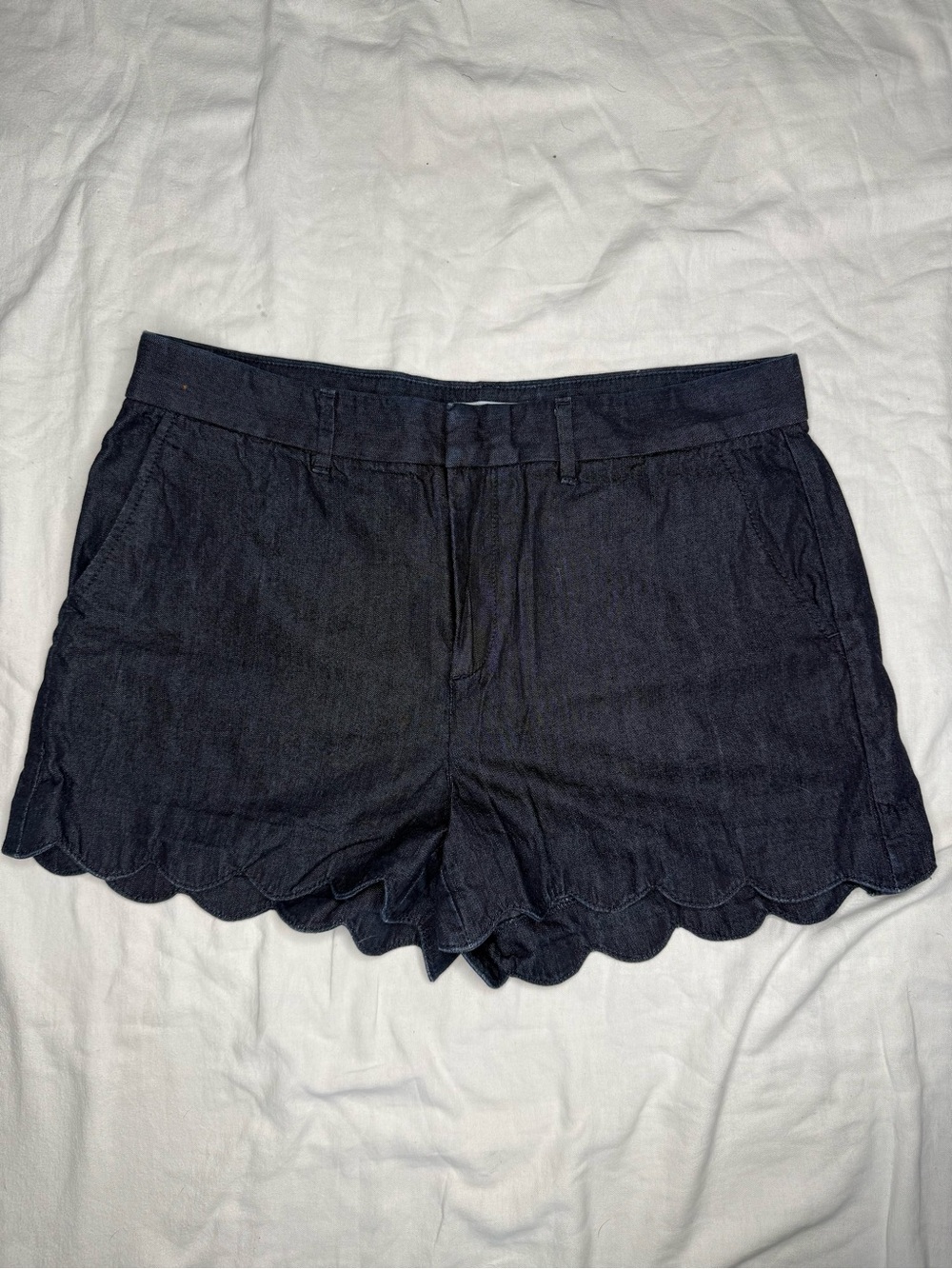 LOFT Black Scallop-Hem Denim Shorts
